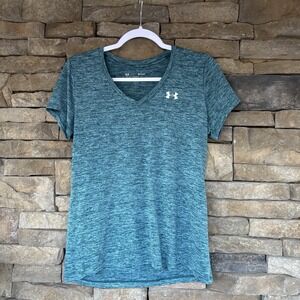 Under Armour women's Teal blue loose v-neck activewear athletic stretch shirt M